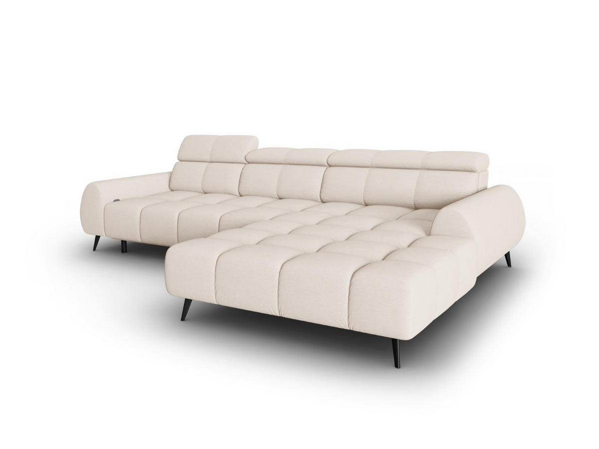 ELEKTRISCHES-ECKSOFA rechts Alyse aus strukturiertem Stoff leichtes beige 5 Sitzplätze - Beige, Textil (188/295cm) - Micadoni