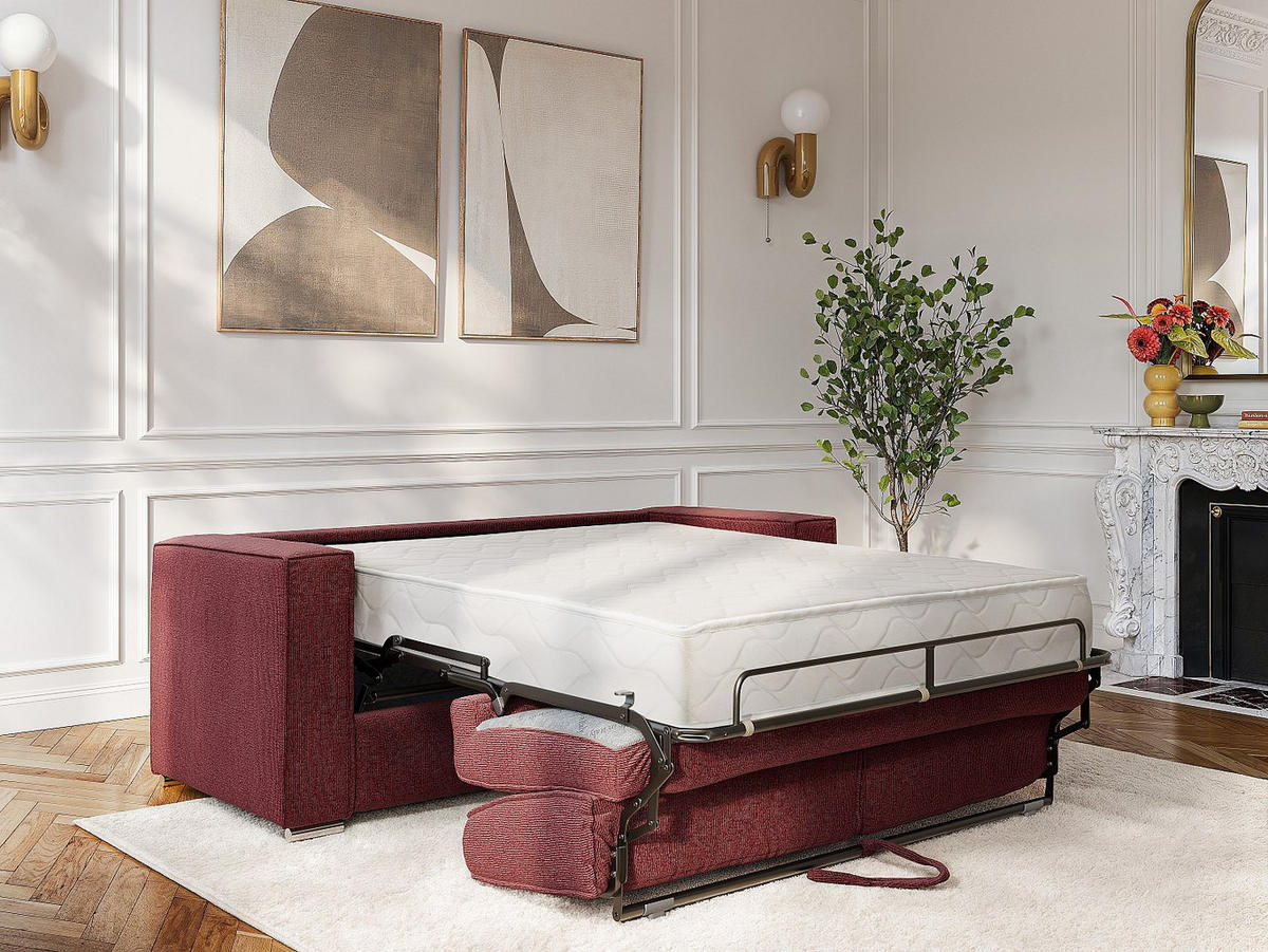 SCHLAFSOFA - 3 Personen - Stoff - Bordeaux - - Bordeaux, Textil (195/90/223cm) - Vente-Unique