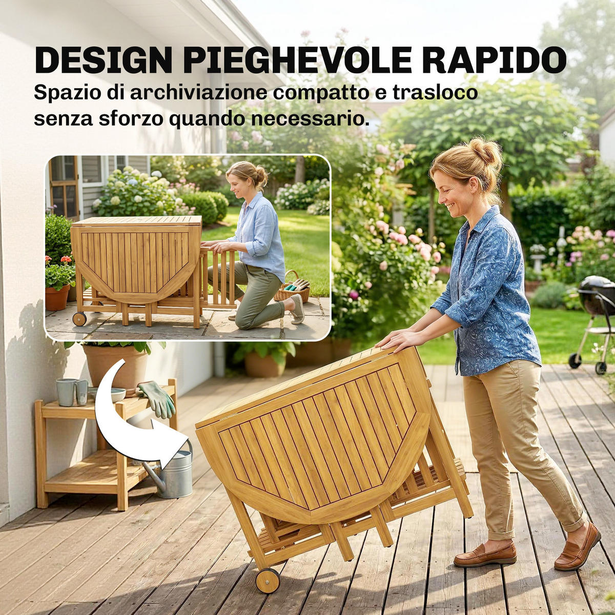 ESSGRUPPEN-SET 7-teilig,ausziehbares Holzset+6 Klappstühle - Beige, Holz - Vallsero