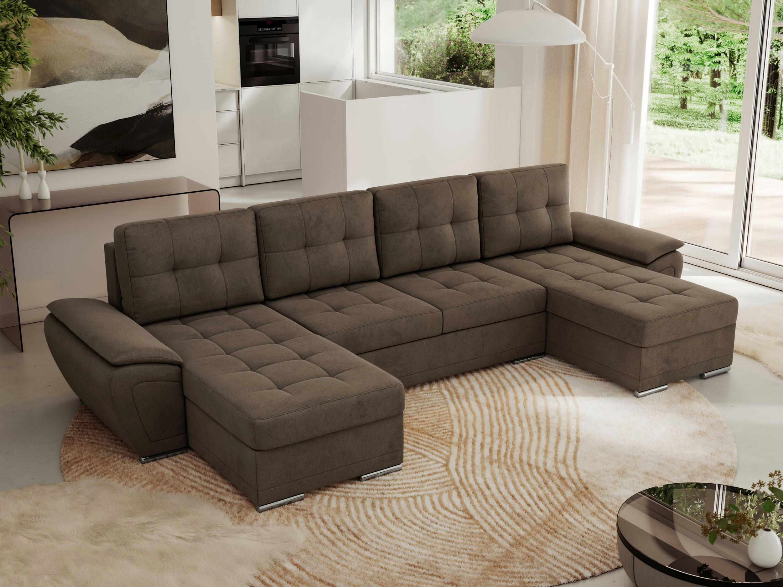 WOHNLANDSCHAFT UMBRIA U Braun Velvet - Braun/Grau, Textil/Metall (336/85/157cm) - MKS
