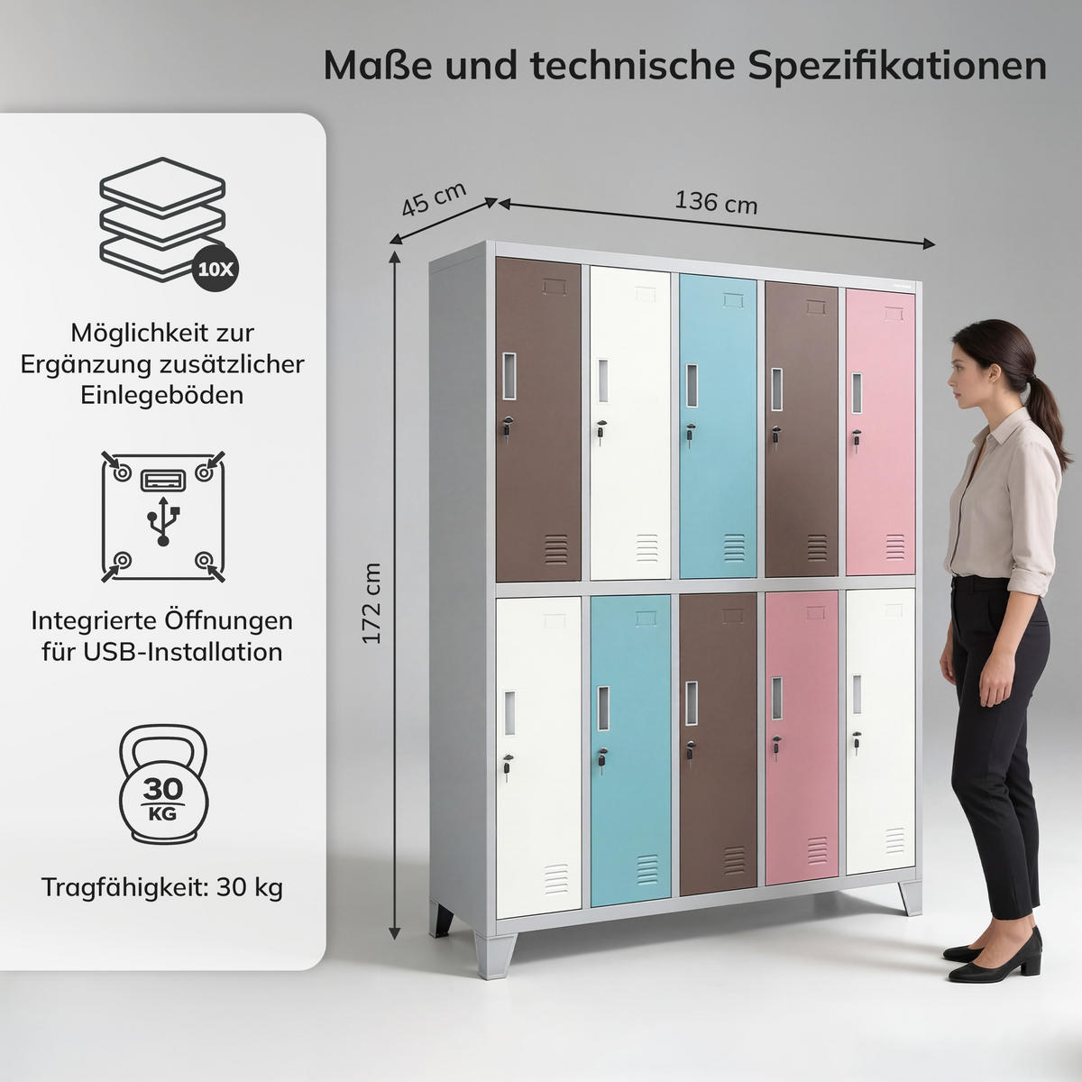 SCHLIESSFACHSCHRANK Bartek - Pink/Braun, Metall (136/172/45cm) - Jan Nowak