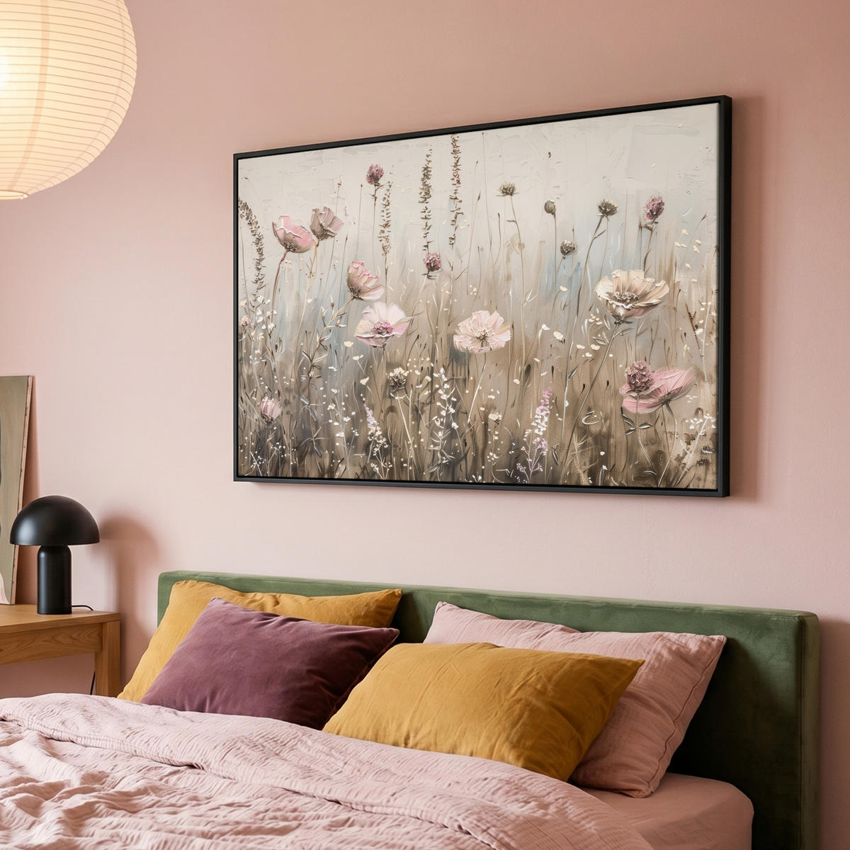 LEINWAND Bilder mit Rahmen - Blumen - Rosa - Modern - Beige - 120x80 - Beige, Textil (120/80cm) - MuchoWow
