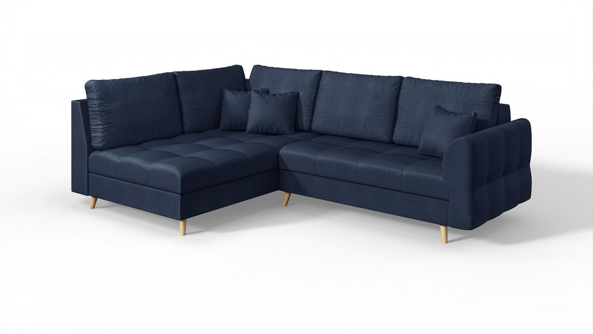 ECKSOFA Lorine Mikrofaser Dunkelblau - Hellbraun/Dunkelblau, Buchenholz/Textil (231/161cm) - S-Style Möbel