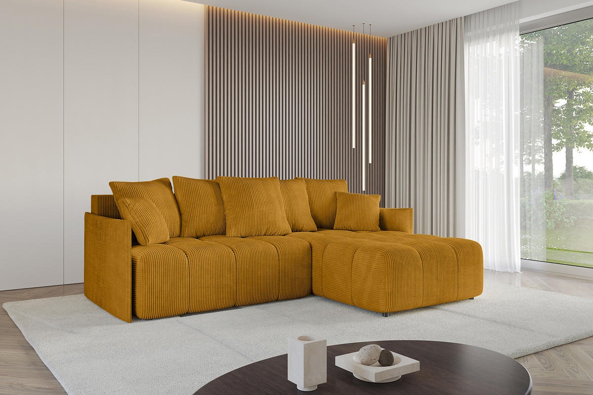 ECKSOFA Ottomane rechts LONLI-L 251x189x68 Currygelb Cord - Currygelb, Holzwerkstoff/Kunststoff (189/251cm) - ALTDECOR