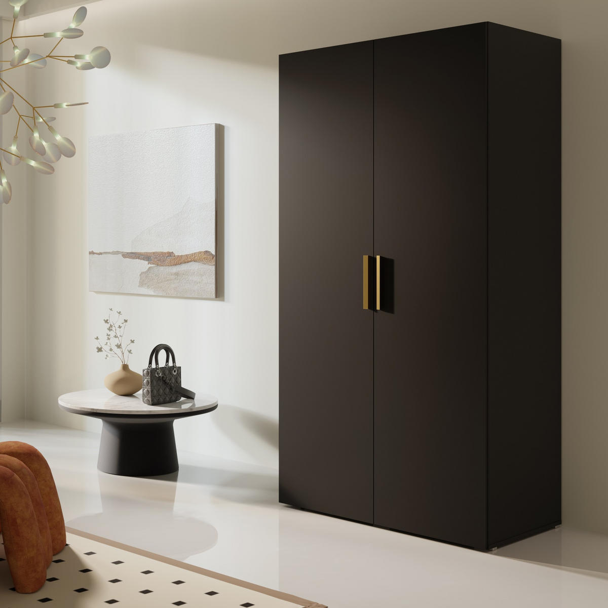 DREHTÜRENSCHRANK Napoli 2D 100 Schwarz (schwarzer oder goldener Griff) - Silberfarben/Schwarz, Holzwerkstoff/Kunststoff (100/35/60cm) - mzm24