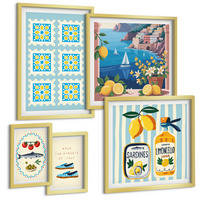 BILDER SET 5er Set - 50x50 cm & 20x30 cm & 40x60 cm Goldrahmen - Illustrationen der mediterranen Küche - Goldfarben, Kunststoff (40/60cm) - TULUP