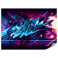 FOTOTAPETE für Jugendzimmer Neon Graffiti Schriften 400x280 - Blau/Gelb, Papier (400/280cm) - Muralo