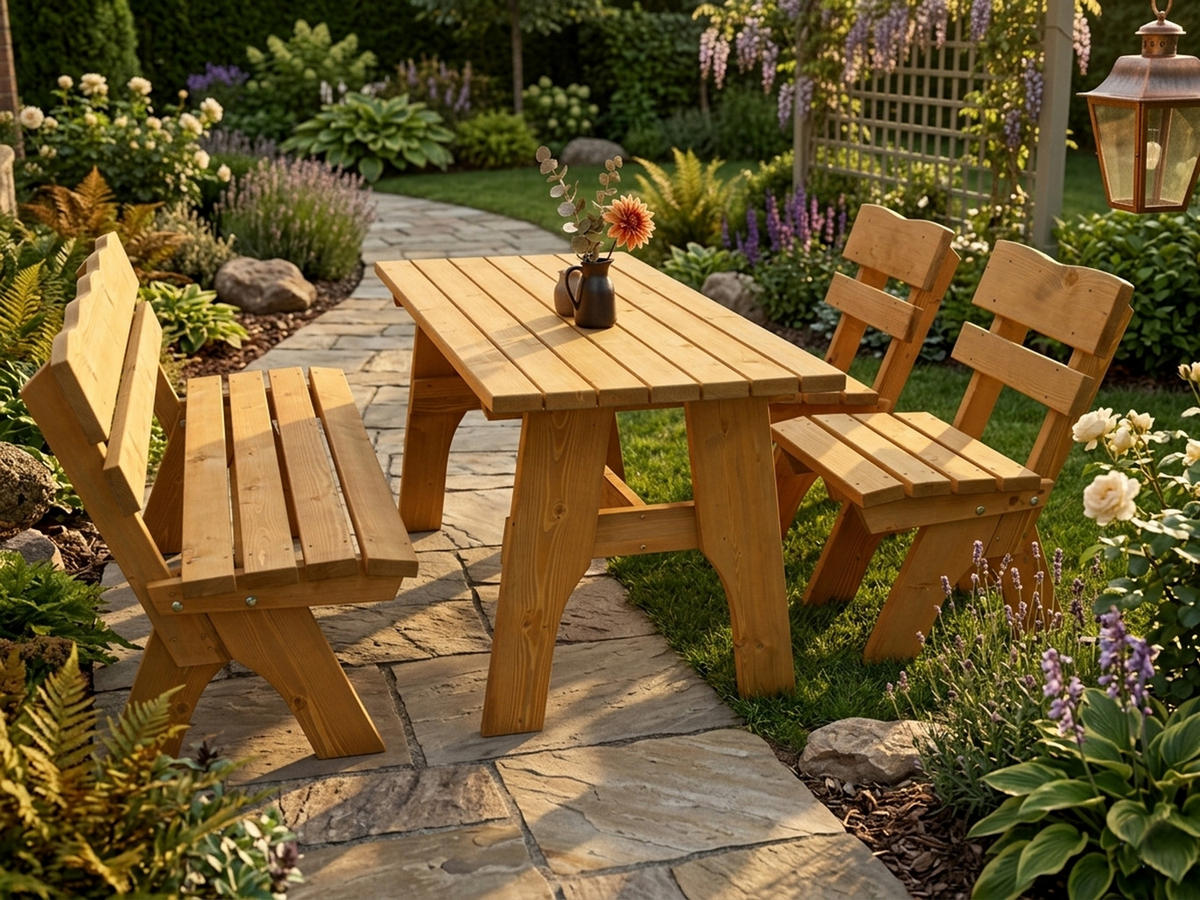 GARTEN-GARNITUR Drieburg 150cm aus Kiefer massiv 4tlg. - Braun, Holz - TPFGarden