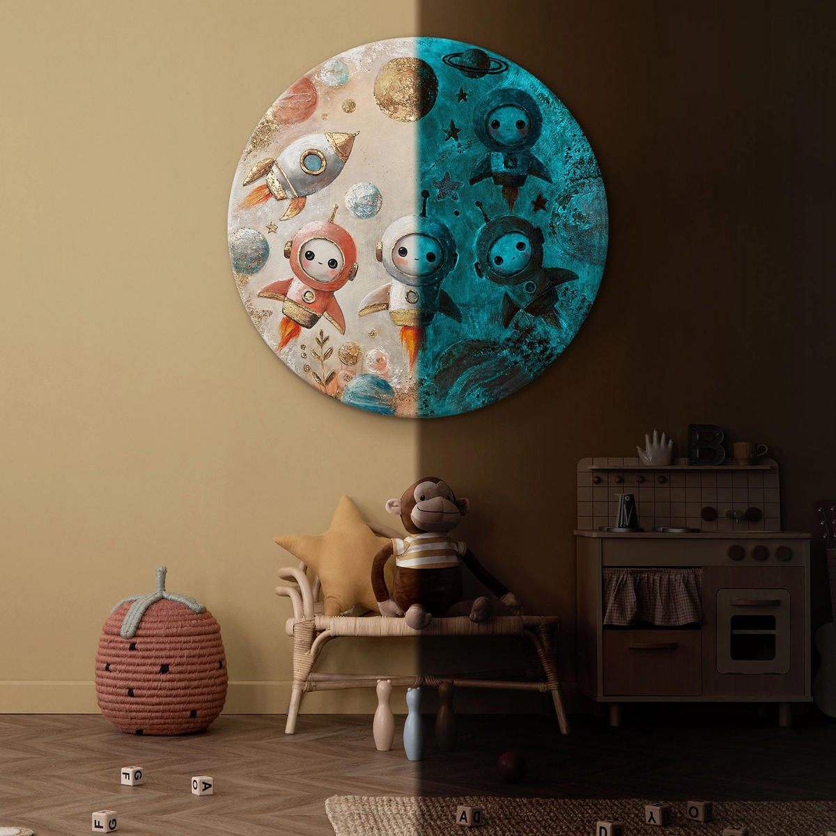 GEMÄLDE Kleine Astronauten auf Keilrahmen 100 cm - Multicolor, Holz (100/100cm) - YS-art gallery