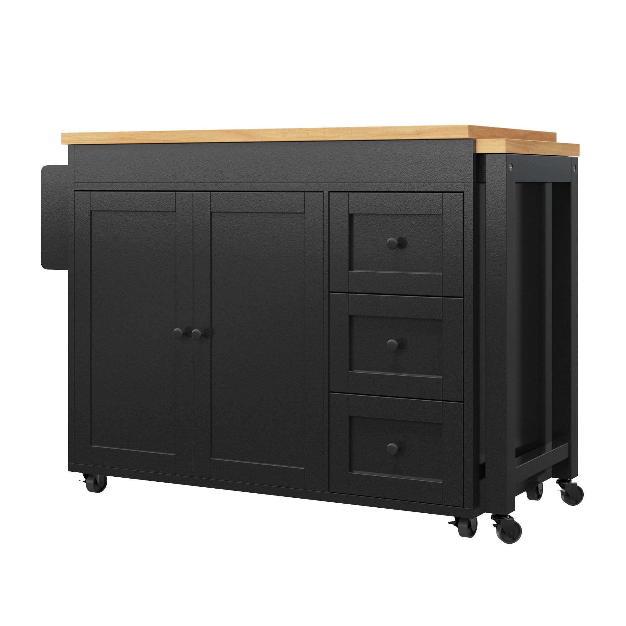 KÜCHENINSEL DE-38369 116/179 cm ausziehbar mit 3 Schubladen und Rollen Weiß - Schwarz, Holzwerkstoff (116/89/45cm) - ComfortXL