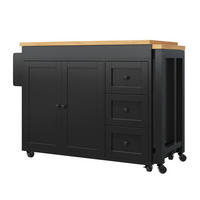 KÜCHENINSEL DE-38369 116/179 cm ausziehbar mit 3 Schubladen und Rollen Weiß - Schwarz, Holzwerkstoff (116/89/45cm) - ComfortXL