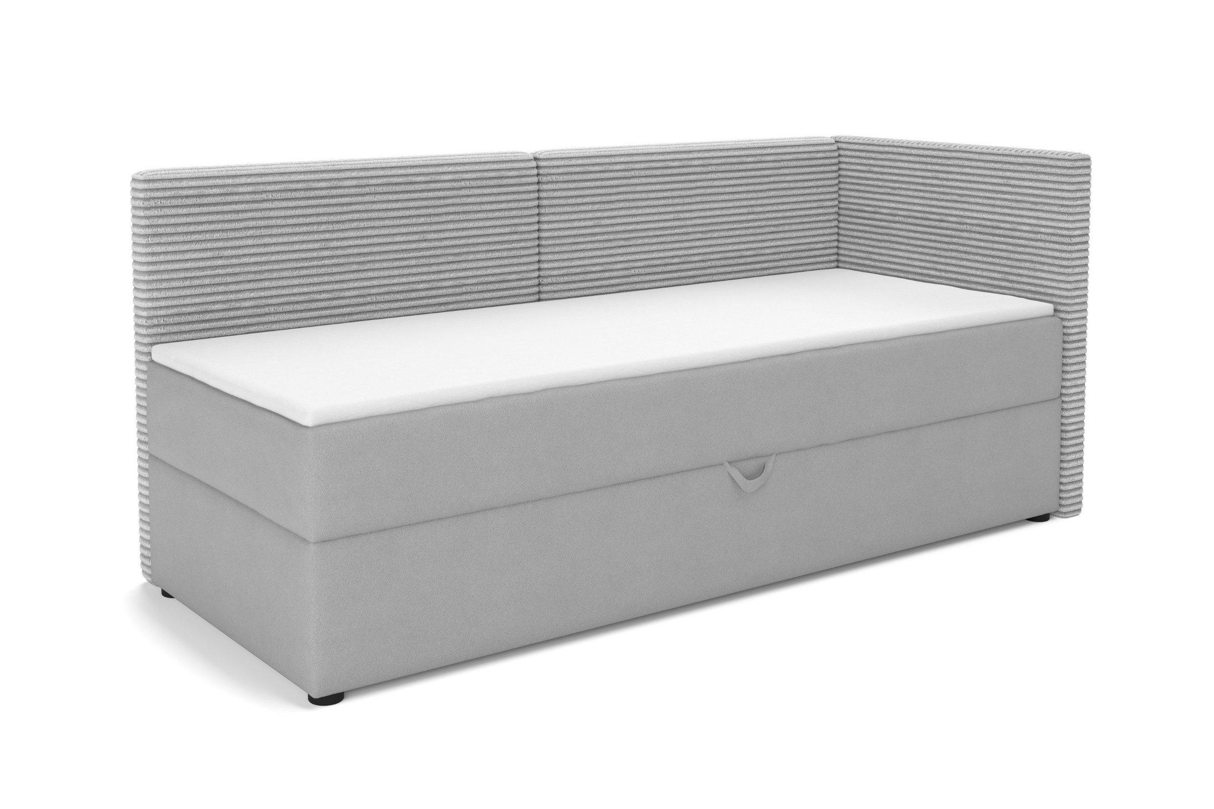 BOXBETT MILA 100/200 in Cord/Velours Hellgrau H3 rechts - Hellgrau, Holz/Holzwerkstoff (100/200cm) - Deine Möbel 24
