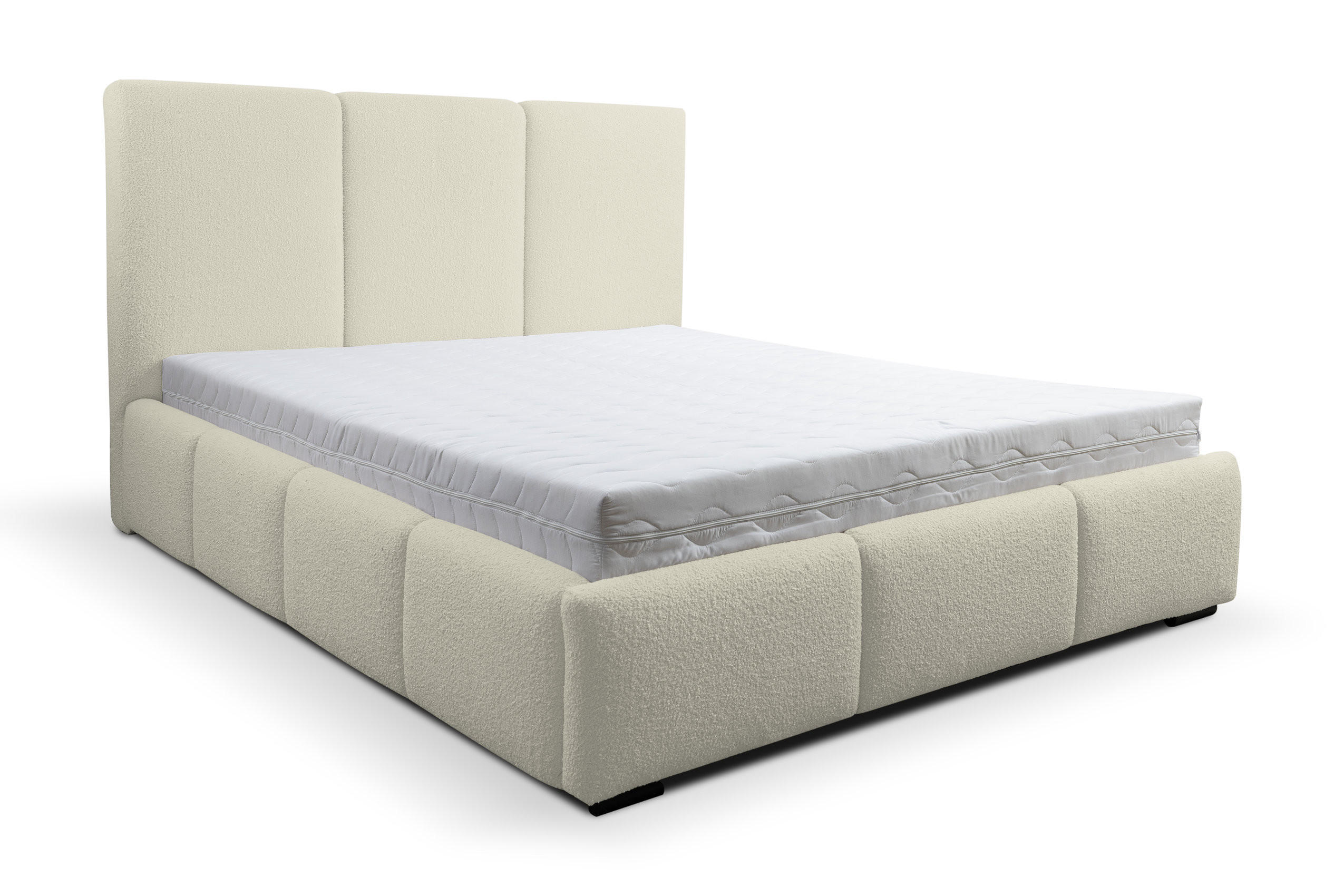 POLSTERBETT Basti mit Kopfteil, 160 x 200 cm, mit Bettkasten und Lattenrost aus Metall, Bouclé-Stoff, Frabe: Beige - Beige, Holz/Kunststoff (160/200cm) - VENASI MÖBEL