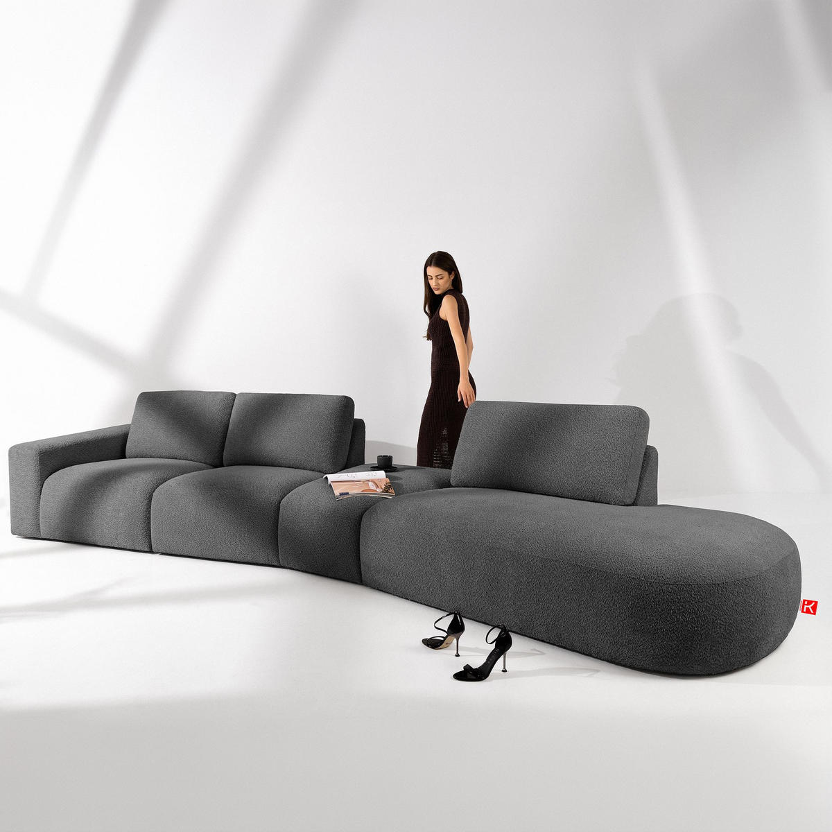 5-SITZER ECKSOFA ZUCCO Boucle rechts, Graphit - Graphitfarben, Textil (430/84/105cm) - KONSIMO®