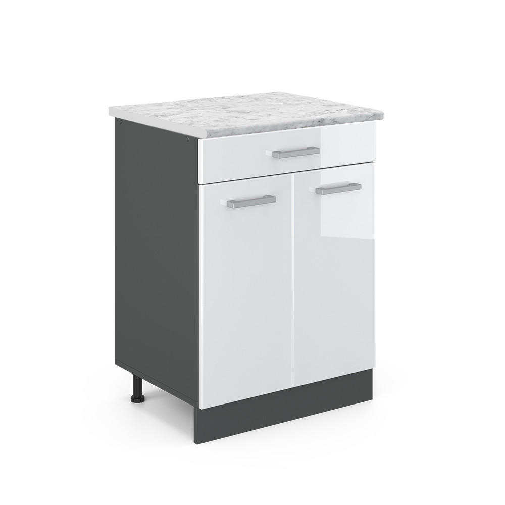 KÖKSUNDERSKÅP R-Line Vit högblank 60 cm AP marmor Vit högglans, Antracit 81.6/60/60 cm