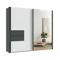 SCHWEBETÜRENSCHRANK B262/H216/T65 cm, Korpus+Passepartout+Schubladen Grafit, Türen Weiß / Spiegel, inkl. Vollausstattung / 22059 - Schwarz/Graphitfarben, Holzwerkstoff/Metall (262/216/65cm) - luma-home