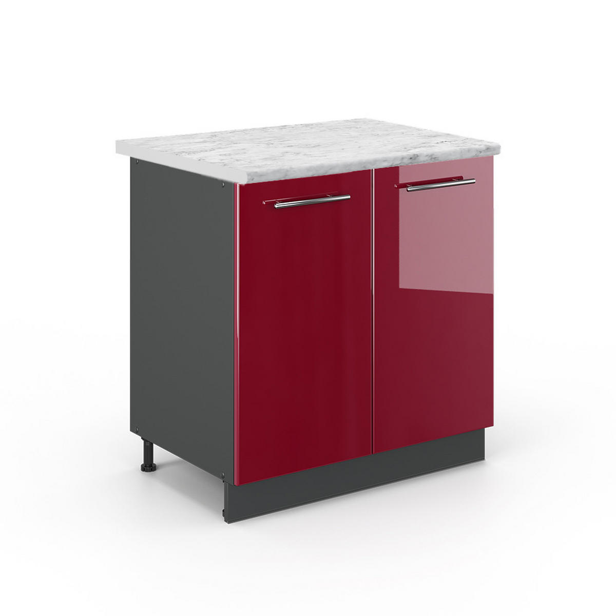 SPÜLENUNTERSCHRANK Fame-Line Bordeaux Hochglanz 80 cm mit Regal AP Marmor - Bordeaux/Anthrazit, Holzwerkstoff (80/82/60cm) - Vicco