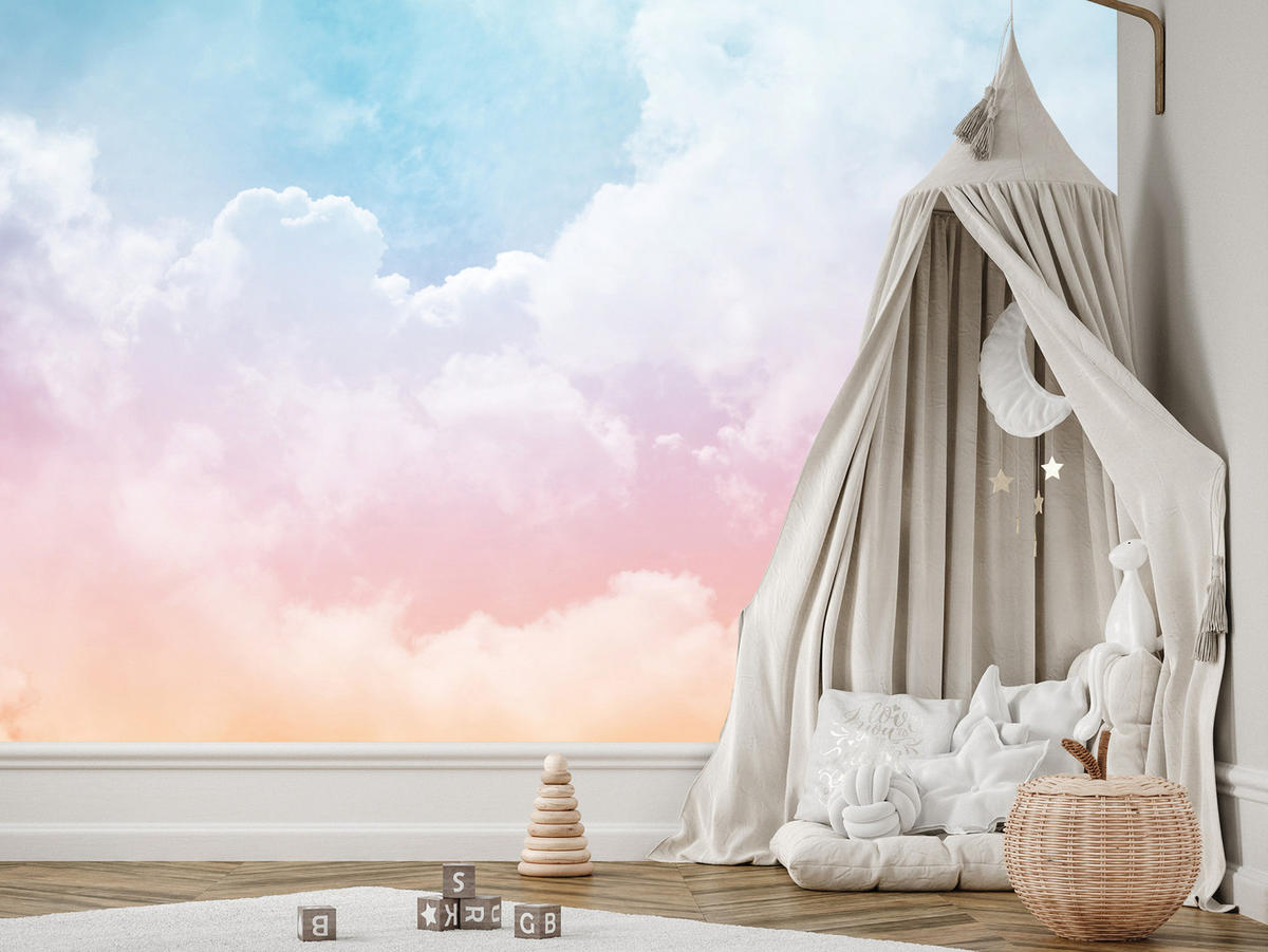 FOTOTAPETE für Kinderzimmer bunte Wolken Abstraktion 500x350 - Blau/Violett, Papier (500/350cm) - Muralo