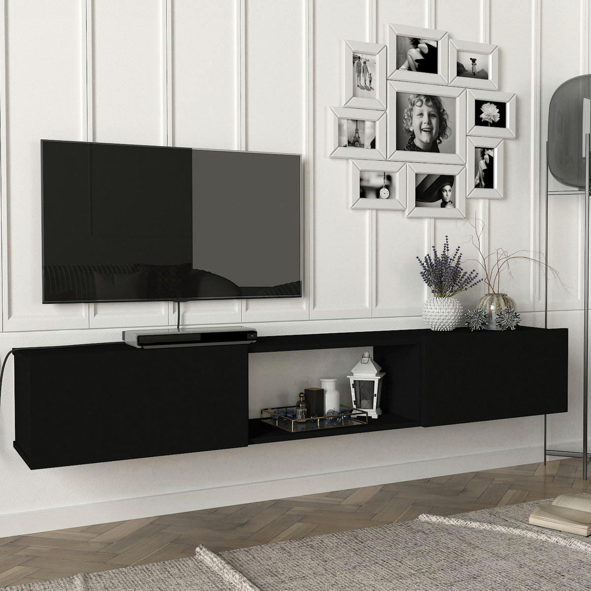 TV-ELEMENT Paltamo - Schwarz, Holzwerkstoff (180/29.5/31cm) - [en.casa]