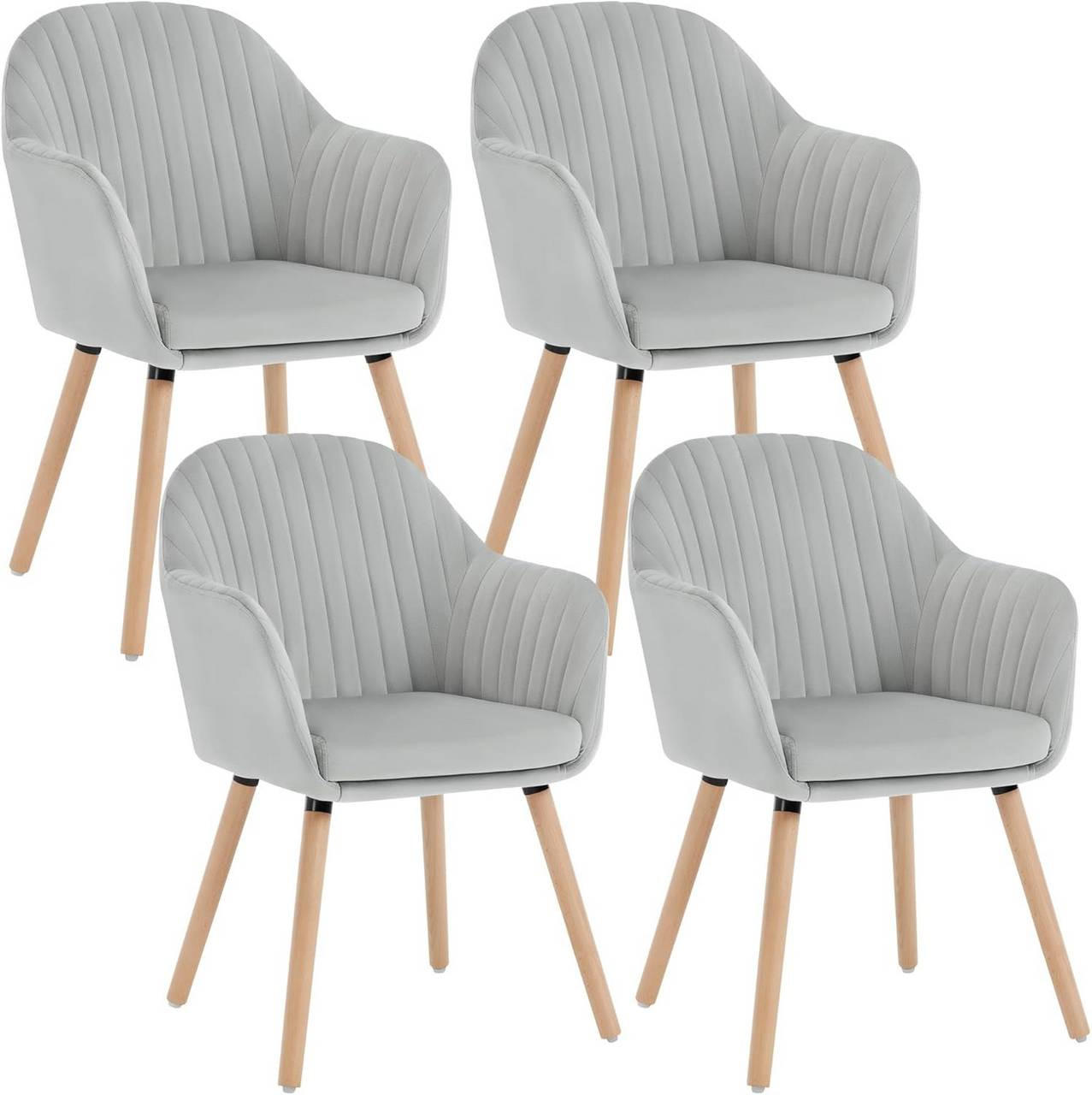 ESSZIMMERSTUHL 4er-Set, Samt, Massivholz, Hellgrau - Hellgrau/Naturfarben, Holz/Textil (42/81/50cm) - Woltu