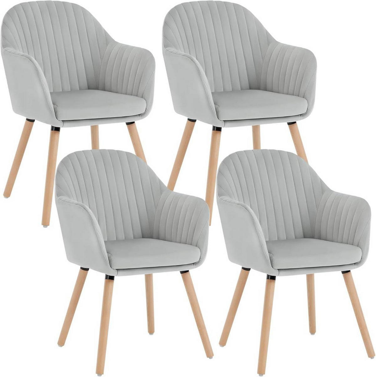 ESSZIMMERSTUHL 4er-Set, Samt, Massivholz, Hellgrau - Hellgrau/Naturfarben, Holz/Textil (42/81/50cm) - Woltu