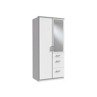 KLEIDERSCHRANK Click in Weiß - Drehtürenschrank 91 cm Breite mit Spiegel - Weiß, Holzwerkstoff (91/199/58cm)