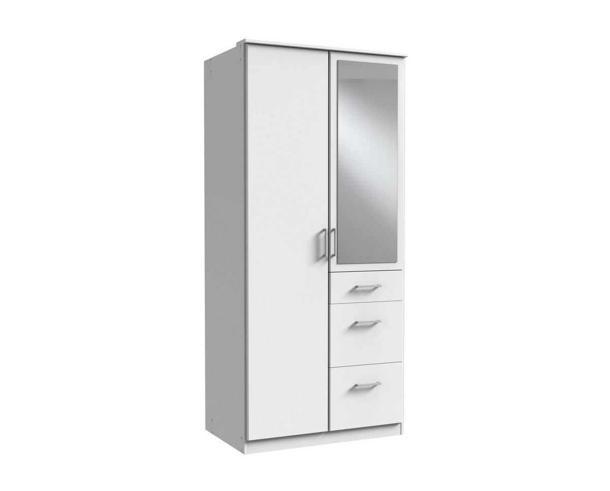 KLEIDERSCHRANK Click in Weiß - Drehtürenschrank 91 cm Breite mit Spiegel - Weiß, Holzwerkstoff (91/199/58cm)