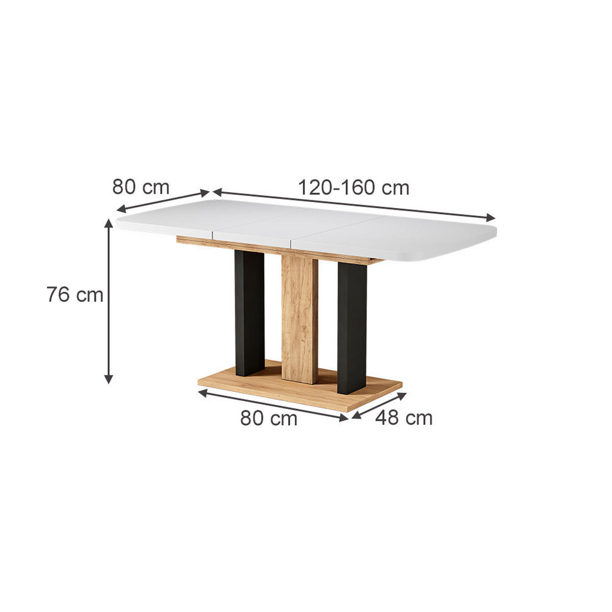 ESSTISCH Fenaro Weiß/Goldkraft Eiche 120 x 80 cm 2 Teile - Honigeiche/Weiß, Holzwerkstoff (80/120/77.3cm) - Vicco