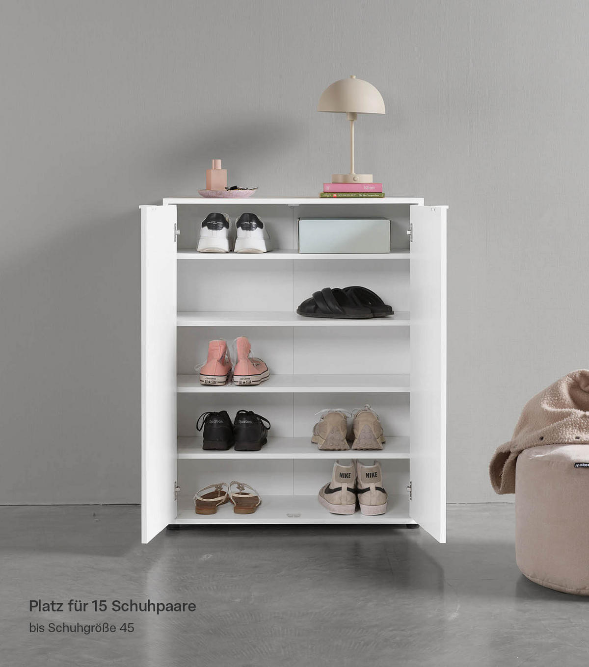 SCHUHSCHRANK Der Concierge - Weiß, Holzwerkstoff (74/95/36cm) - Mokebo