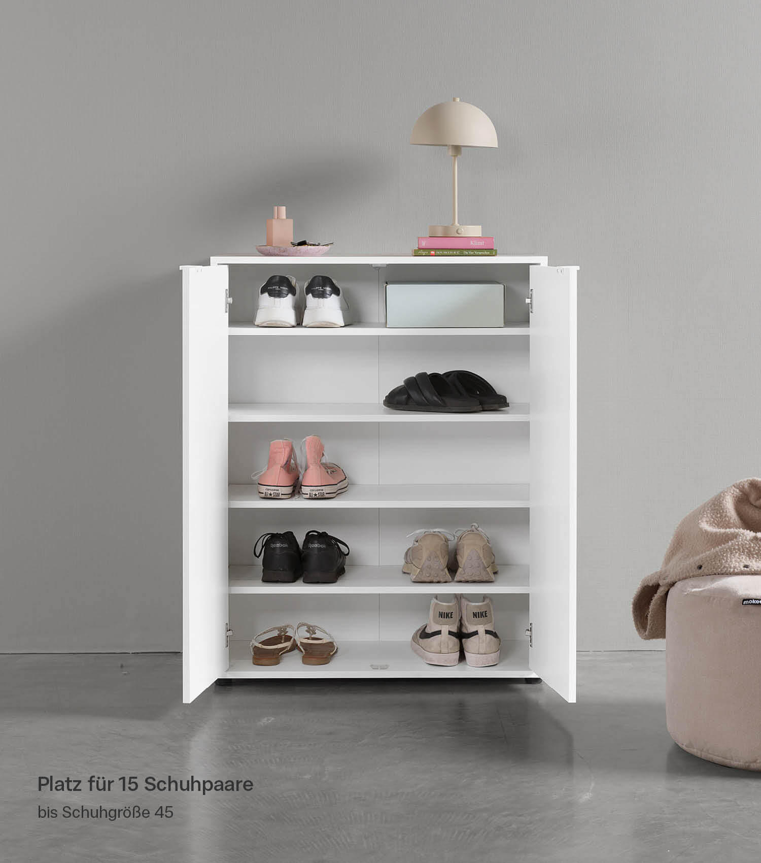 Thumbnail - Mokebo Schuhschrank, Weiß, Holzwerkstoff, 4 Fächer, 74x95x36 cm, Garderobe, Schuhaufbewahrung, Schuhschränke