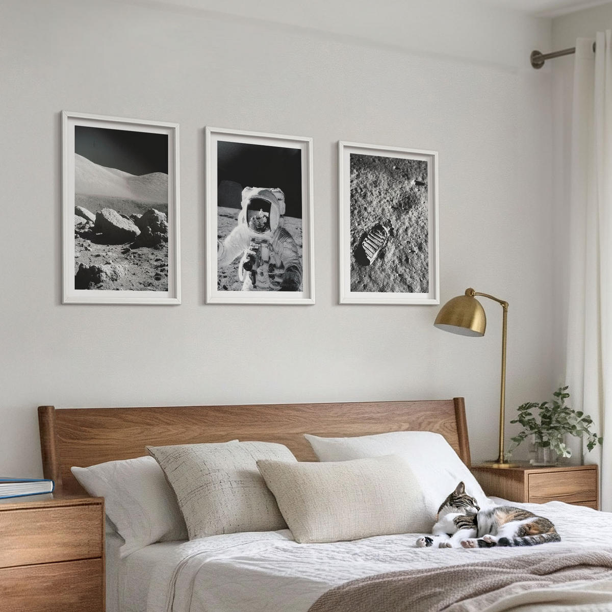 WANDBILDER 3er-Set - 40x60 cm Weißer Rahmen - NASA-Fotos vom Mond Astronaut - Weiß, Kunststoff (40/60cm) - ArtPrintCave