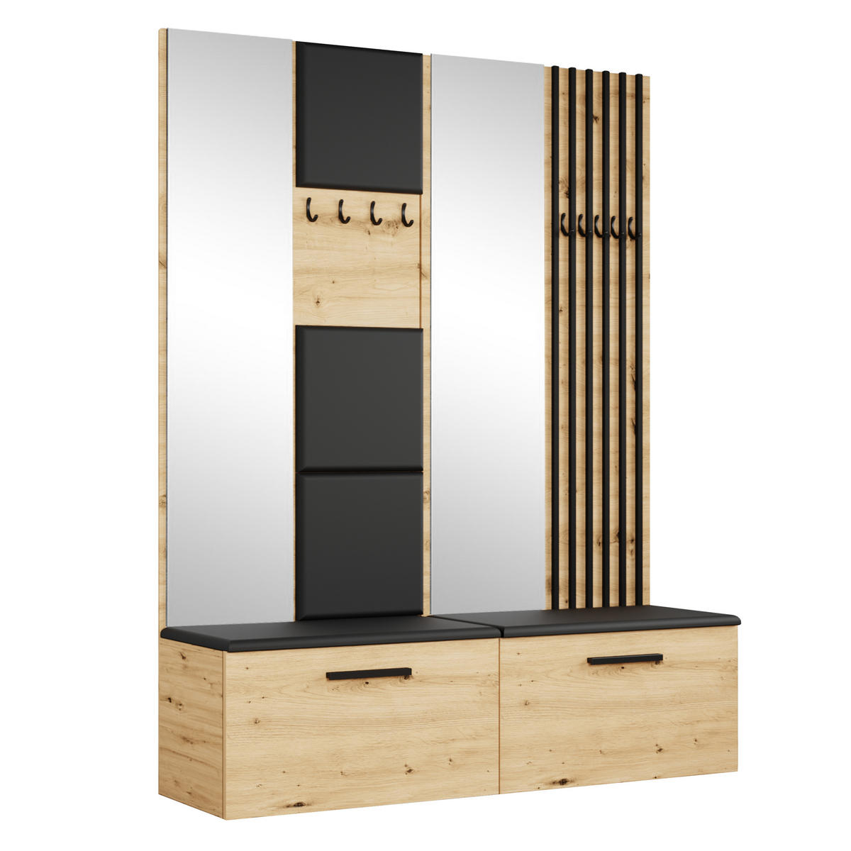 GARDEROBENSCHRANK MODULO 161,2/204/40 cm Modern Garderobe-Set Eiche Artisan - Schwarz/Eiche Artisan, Holzwerkstoff (161.2/204/40cm) - MASSENO