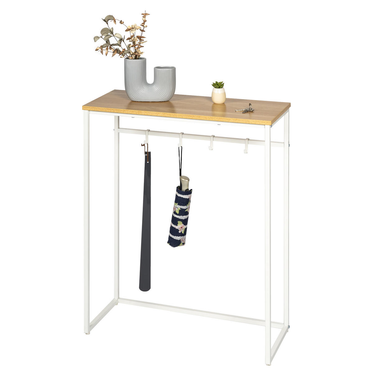 KONSOLENTISCH mit Holzablage, weiß - Weiß, Metall (30/70/89.5cm) - eluno