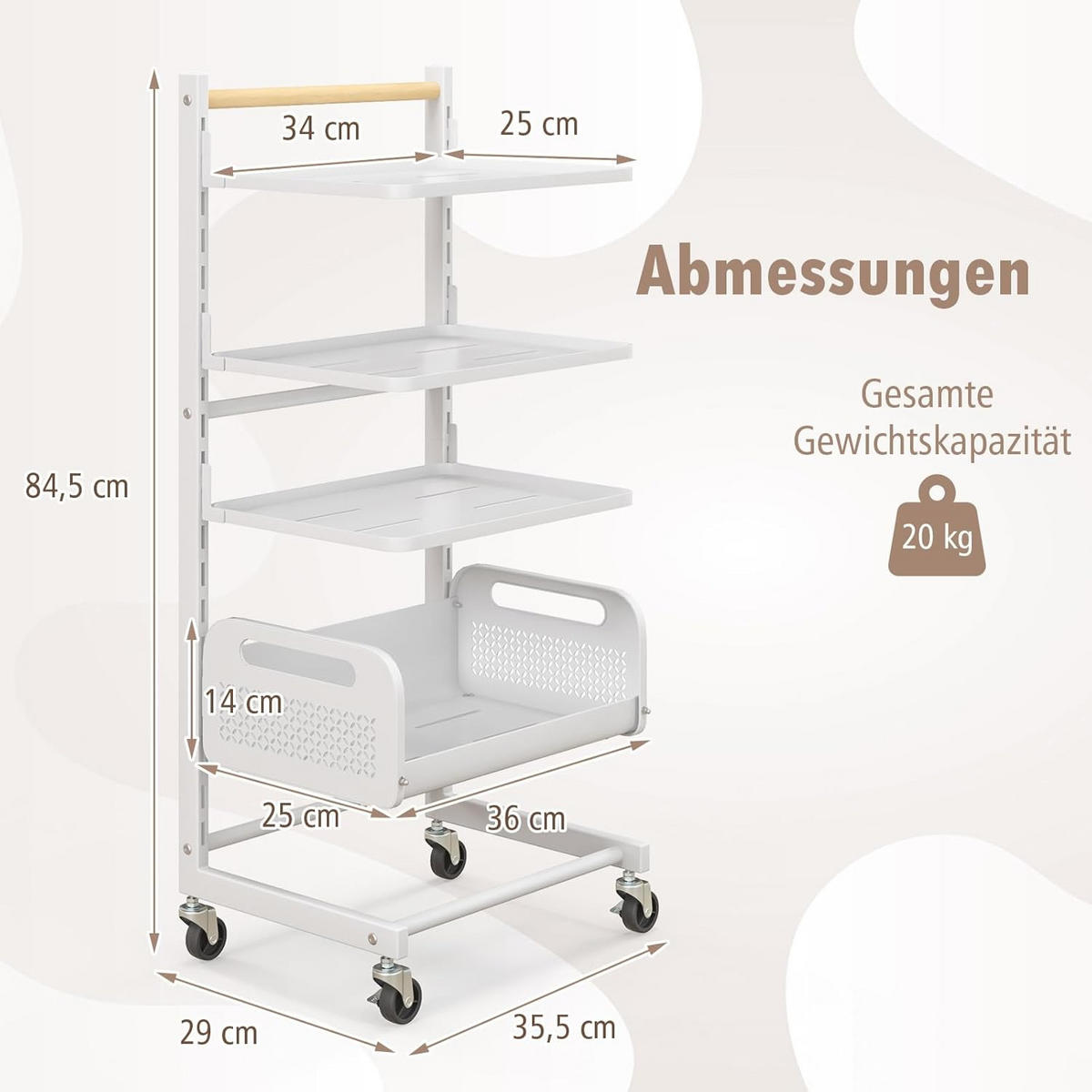 SERVIERWAGEN Weiß - Weiß, Metall (36/85/29cm) - COSTWAY