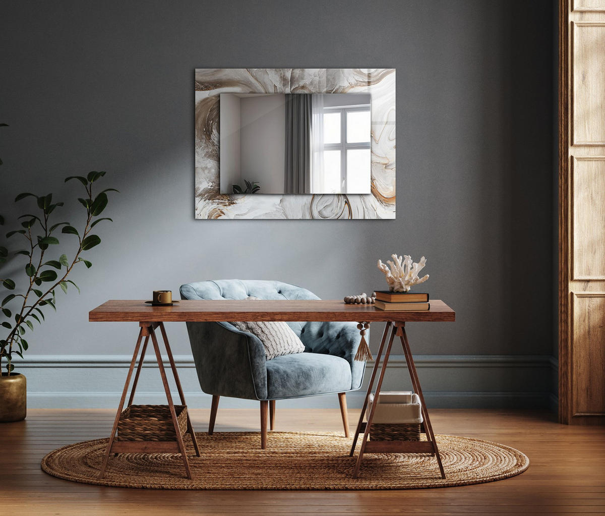 SPIEGEL 80 x 60 cm Rechteckig mit Aufdruck - Grau, Glas (80/60/0.4cm) - TULUP