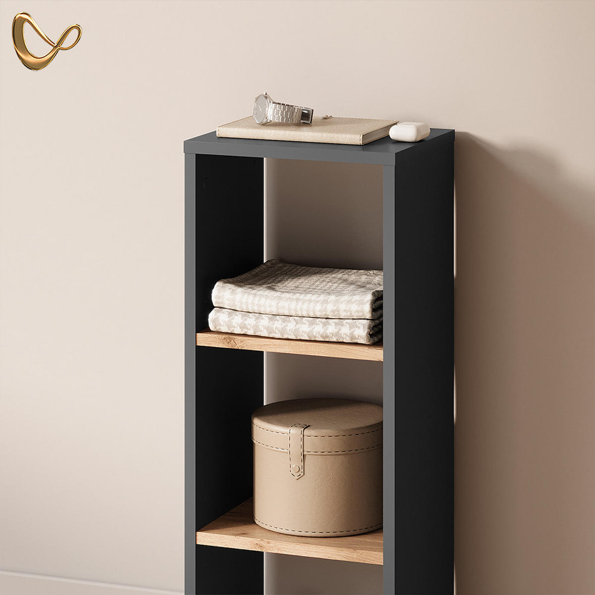 AUFBEWAHRUNGSREGAL Ortello Anthrazit/Goldkraft Eiche 30 x 80.1 cm - Honigeiche/Anthrazit, Holzwerkstoff (30/80.1/24cm) - Livinity®