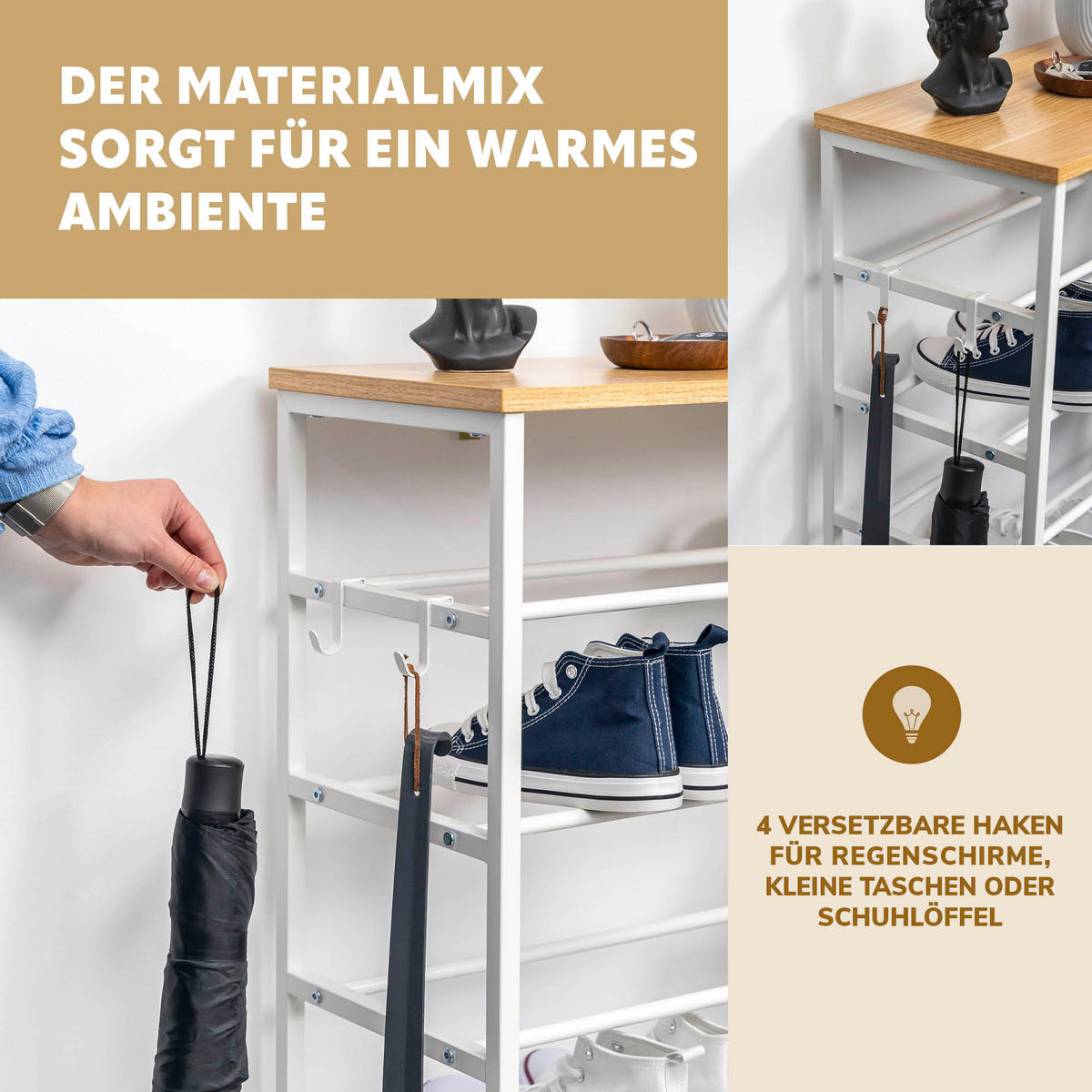 SCHUHREGAL, 18 Paar Schuhe, weiß - Weiß, Metall (70/90/28cm) - eluno