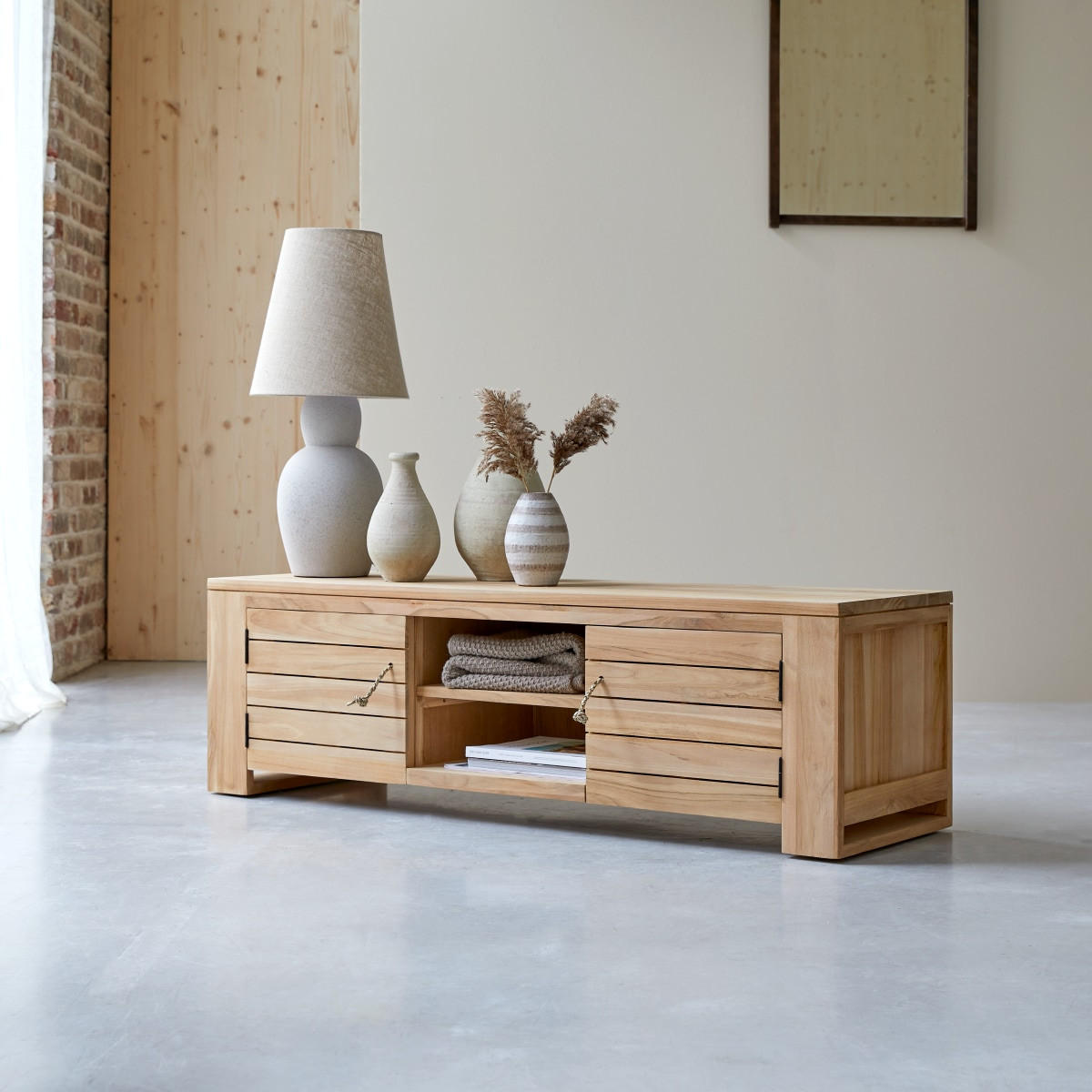 TV-SCHRANK Minimalys Natur aus Teak - Naturfarben, Holz (135/40/40cm) - Tikamoon