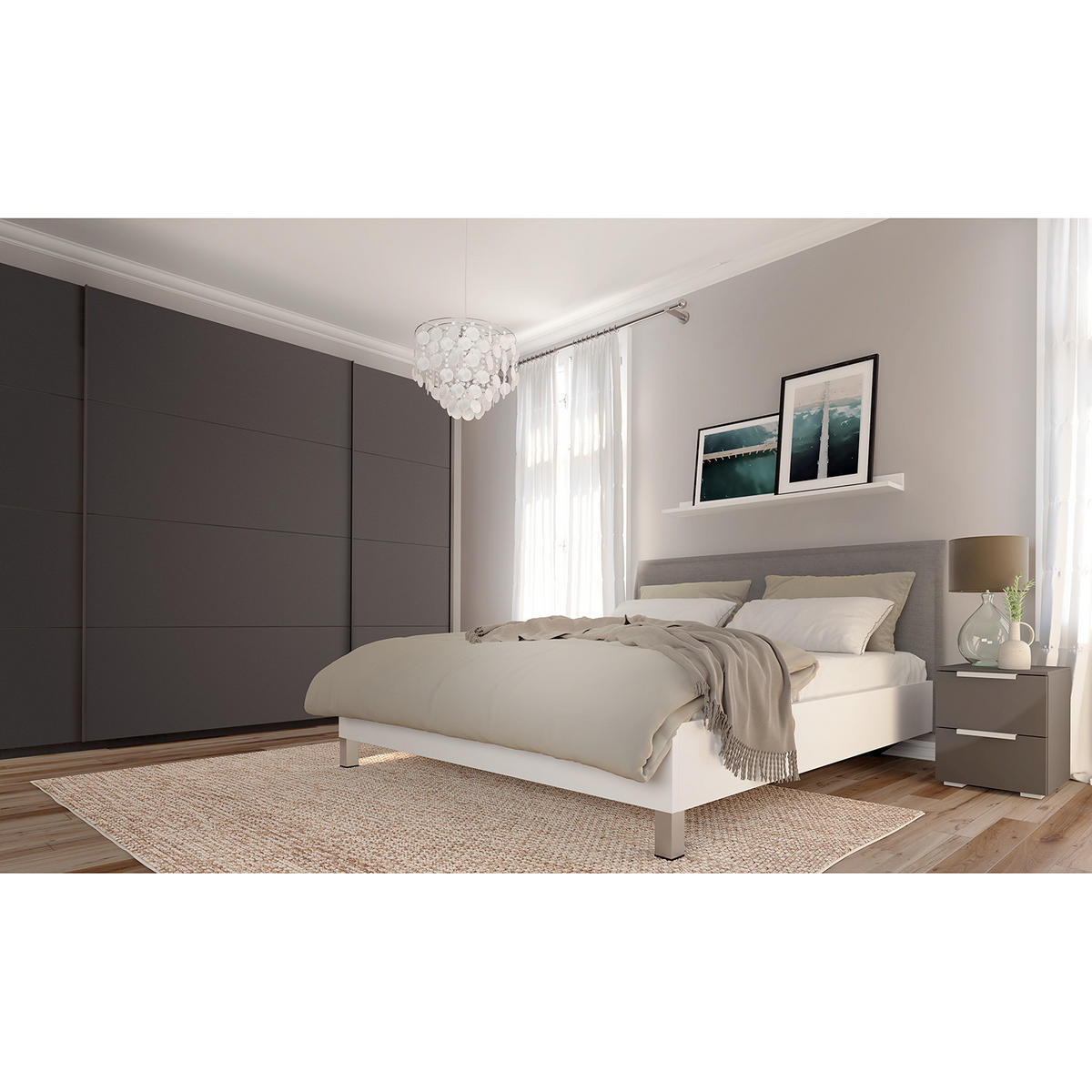 SCHWEBETÜRENSCHRANK - Graphitfarben, Holzwerkstoff (315/222/69cm) - home24