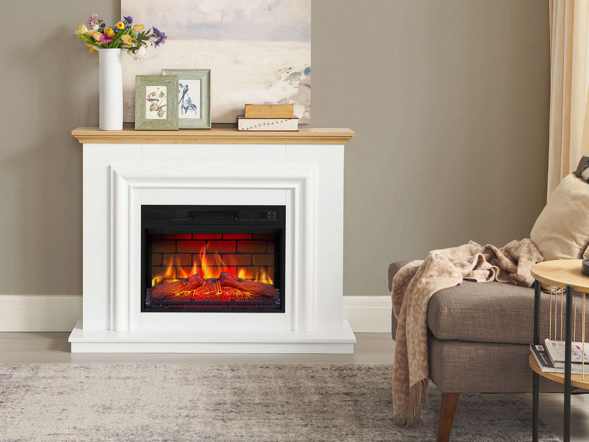 ELEKTROKAMIN Marbelya AF23BS Weiß – Breite 96 cm, 3D-Flammeneffekt, LED-Beleuchtung, Heizfunktion - Weiß, Glas/Holzwerkstoff (114/87.3/33cm) - ArtiFlame