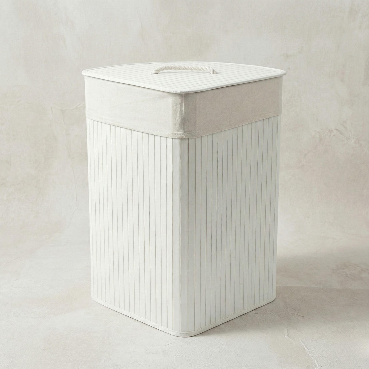 WÄSCHEKORB Arco Bambus 60 L - Weiß, Naturmaterialien (35/60/35cm) - NUXIO