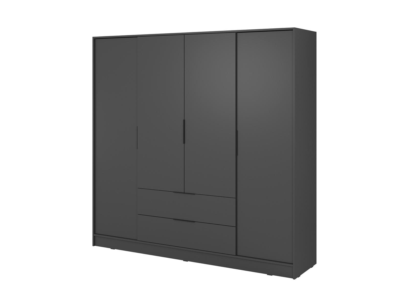 GROSSER Kleiderschrank RICADI 4D (Graphit, 4 Türen, 2 Schubladen, Kleiderstange, Kunststoffgriffe) - Schwarz/Graphitfarben, Holz/Holzwerkstoff (206/200/51cm) - Ravio