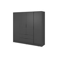 GROSSER Kleiderschrank RICADI 4D (Graphit, 4 Türen, 2 Schubladen, Kleiderstange, Kunststoffgriffe) - Schwarz/Graphitfarben, Holz/Holzwerkstoff (206/200/51cm) - Ravio