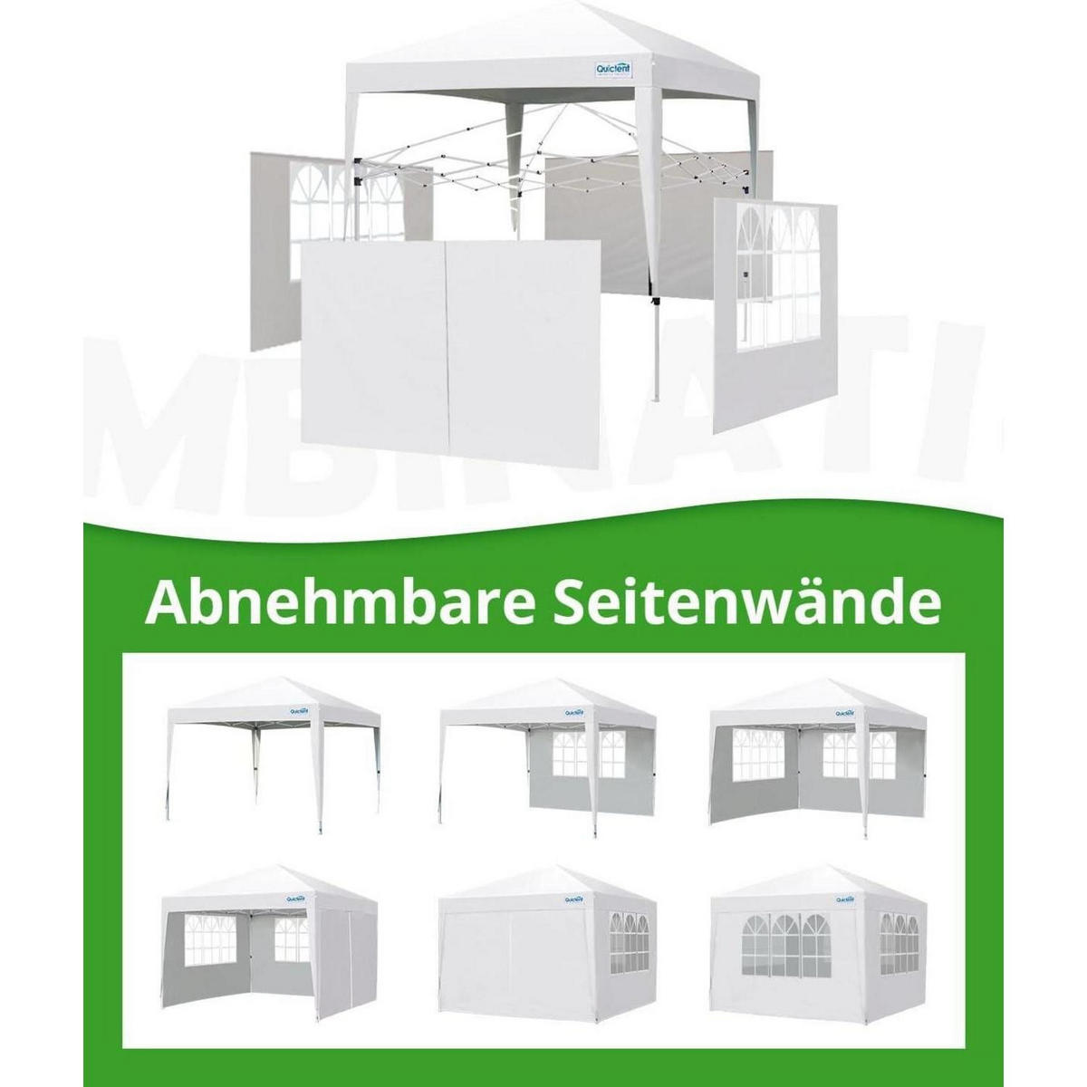 FALTPAVILLON 3 x 3 m wasserdicht mit Seitenwänden UV-Schutz 50+ - Weiß, Textil (294/265/294cm)