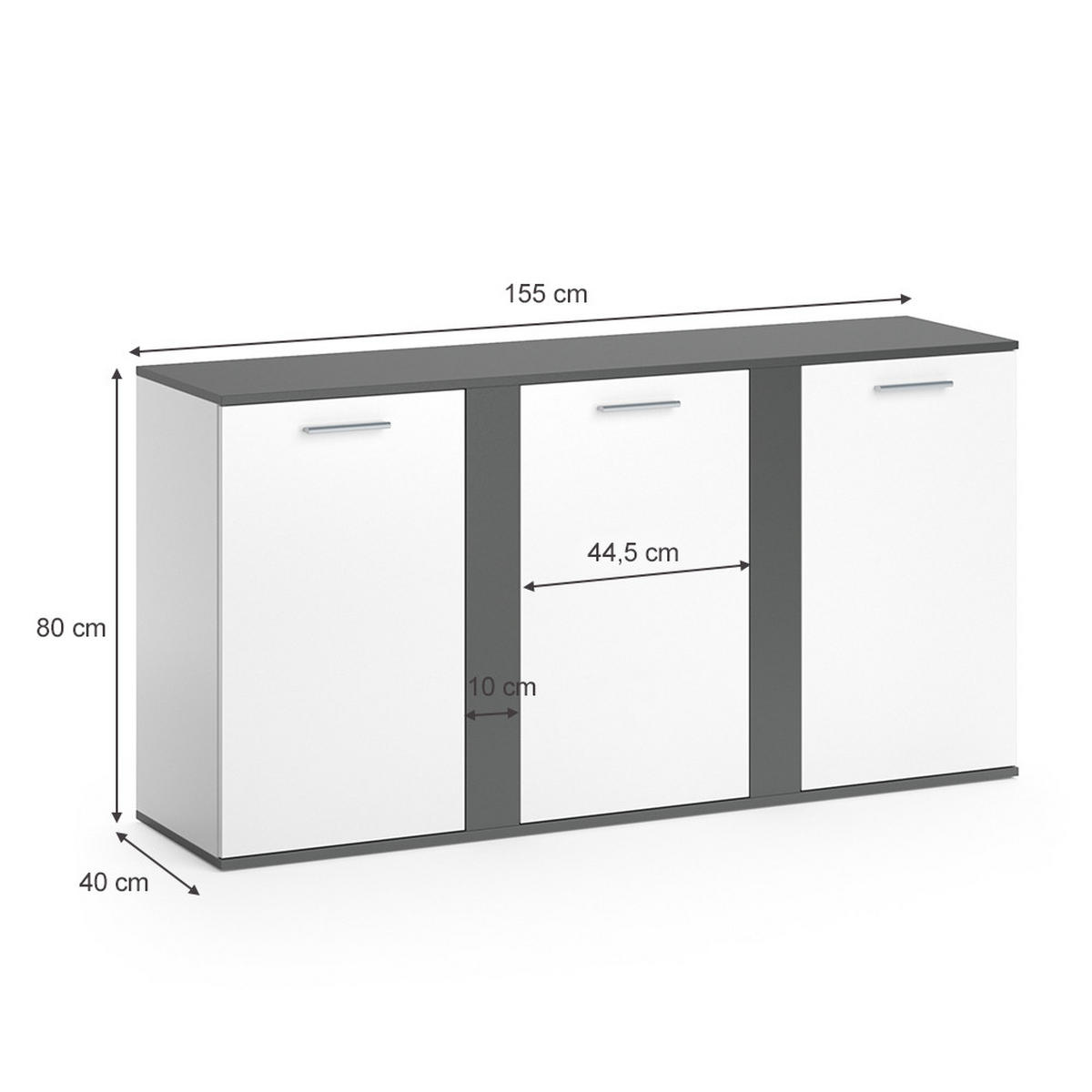 KOMMODE Novelli Anthrazit 155 x 80 cm mit Türen - Anthrazit, Holzwerkstoff (40/80/155cm) - Vicco