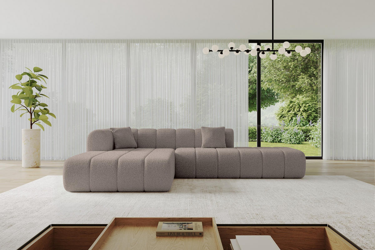 ECKSOFA Ottomane Links BILA-L 289x176x71 Braun Bouclé - Schwarz/Braun, Holzwerkstoff/Kunststoff (176/289cm) - ALTDECOR