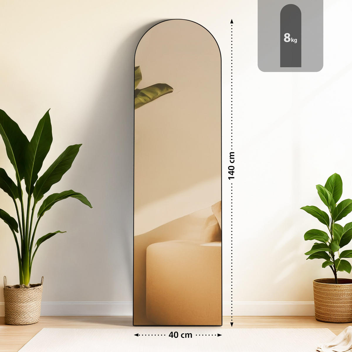 STANDSPIEGEL Malaga Glas Schwarz-matt Ganzkörperspiegel - Schwarz, Glas (40/140/3cm) - DELUKE
