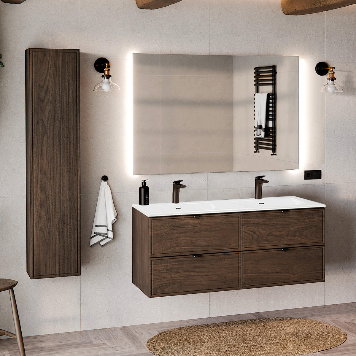 BADMÖBEL 121cm Elias 2er-Set Holz - Braun, Holzwerkstoff (121/50/46cm) - Petits-meubles