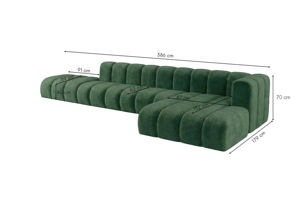 ECKSOFA Modulares In L-Form Mit Hocker, Velvet-Stoff Riviera, Grün, Rechts, GRAND - Grün, Holz (386/179cm) - Kaiser Möbel