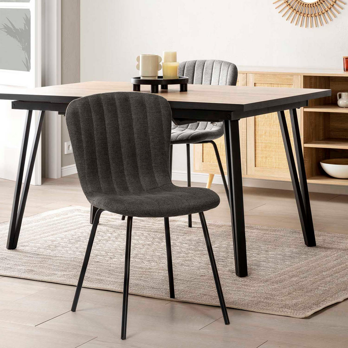 STUHL 4er-Set Lucky dunkelgrauer Stoff - Dunkelgrau, Textil/Metall (46/85/57cm) - VS Venta-stock